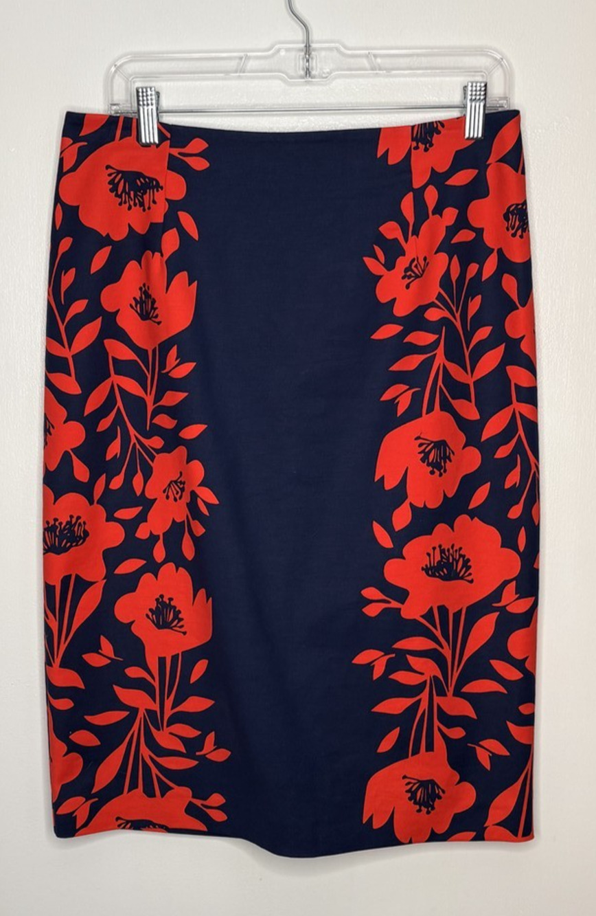 Boden Women's Navy Red Floral Pencil Skirt Size 10